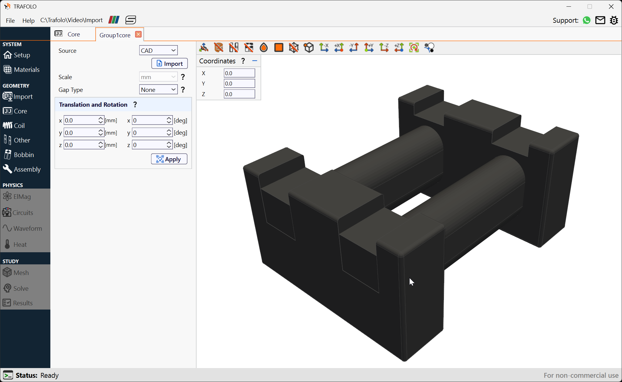 Transferring imported geometries to the geometry module