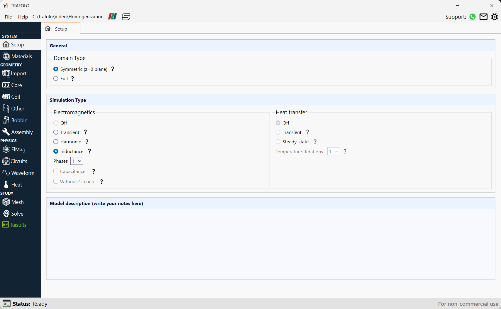 Domain type and Simulation type setup